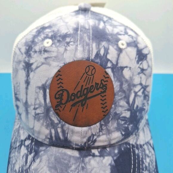 Los Angeles Dodgers Tie Dye Trucker Snapback Leather Patch Hat MLB The Game - Picture 2 of 7